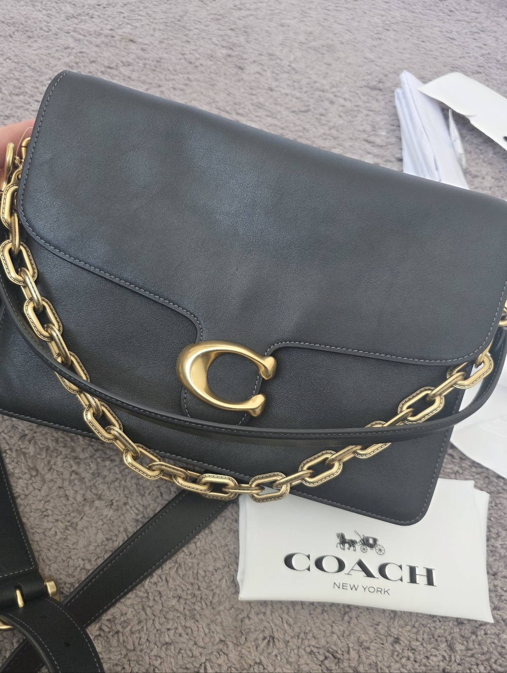 NWT Coach Tabby Chain Handbag 30 Black Gold Goat Leather Bag Purse